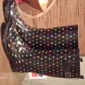 Brand new polka dots,  rubber, rain boots still with tickets on.